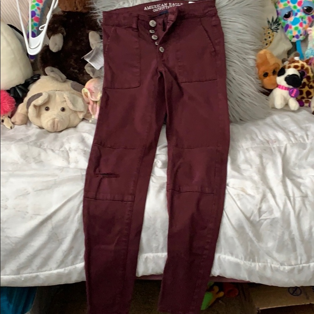 American Eagle Maroon multiple button jeans